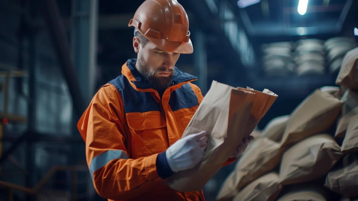 engineer inspecting paper bag production settings