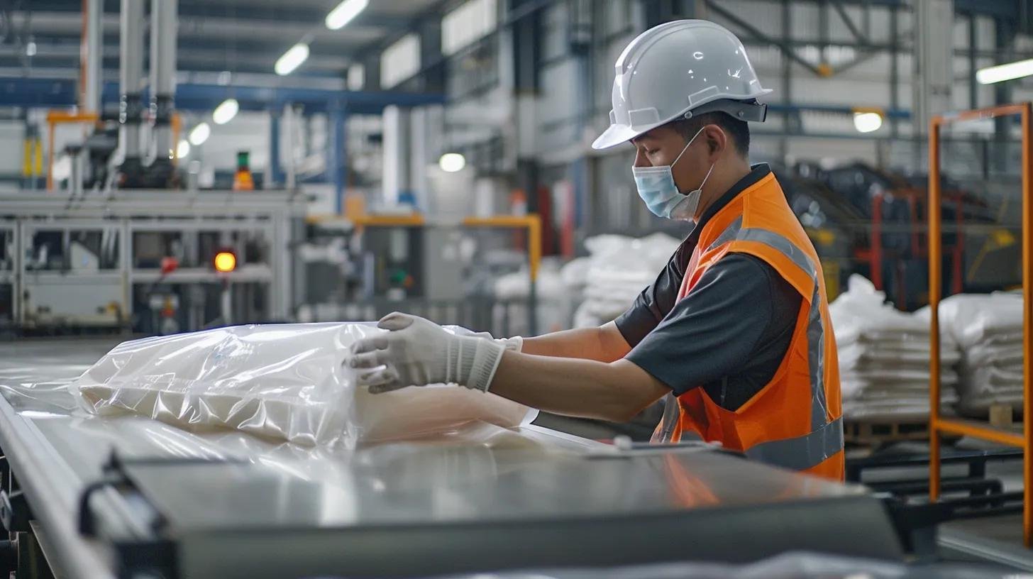 technician working on industrial bagging machine