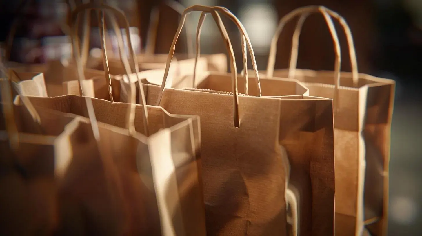 stapel kraft papiertassen met handvaten