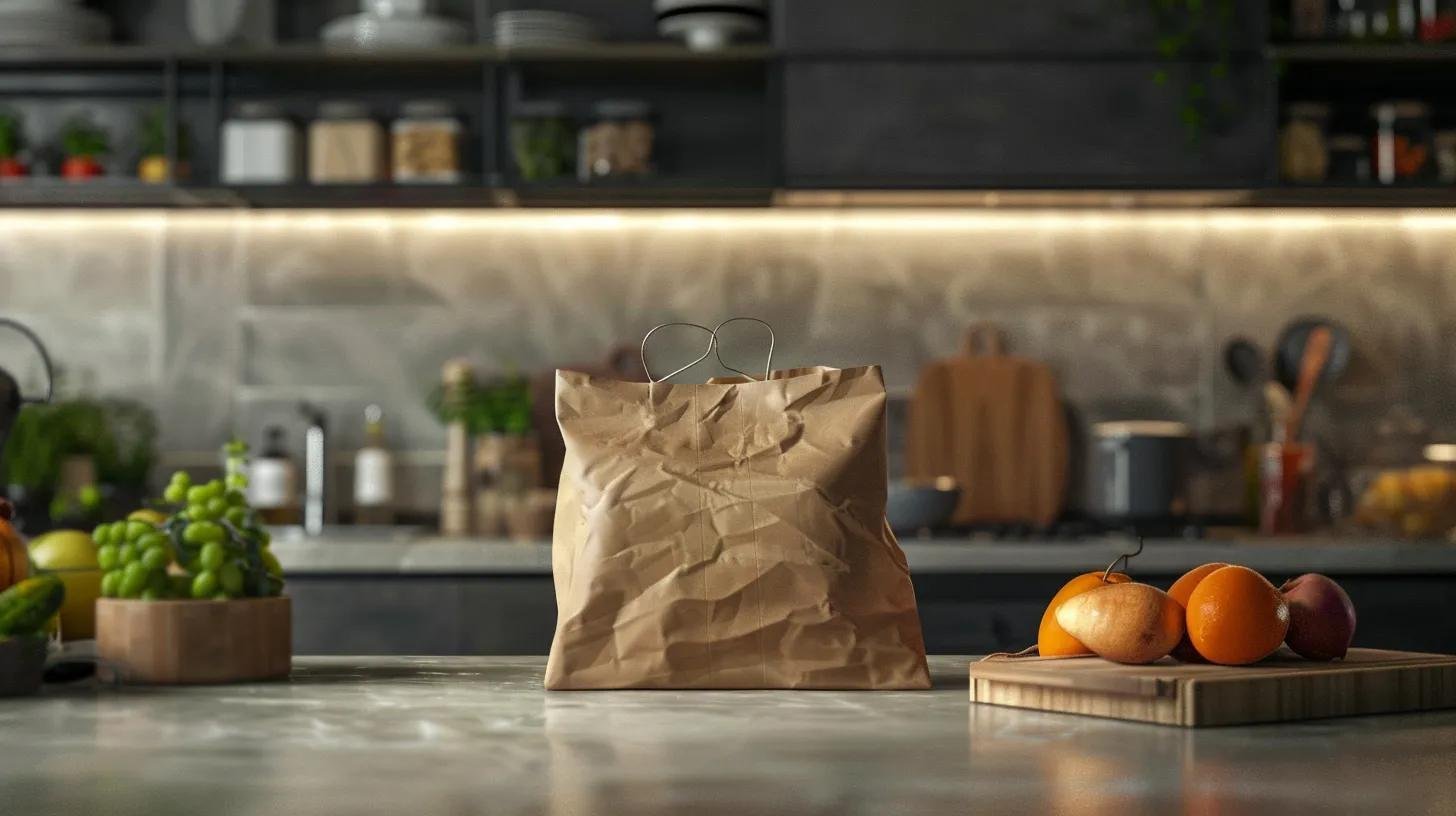 create a photo realistic paper bag in a kitchen